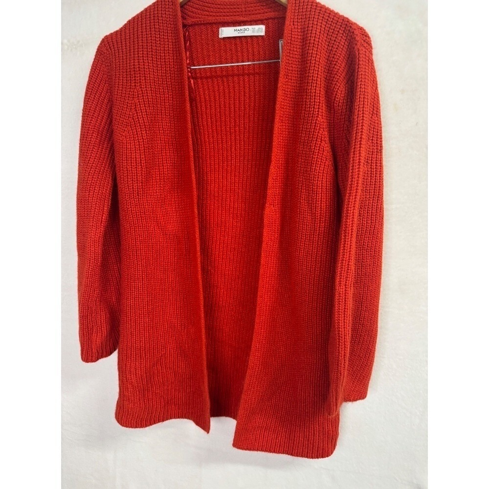 Mango Brand | papaya colored open long sweater cardigan